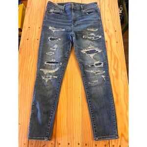 American Eagle Hi-Rise Jegging Crop Distressed Super Stretch Jeans Blue Women 10